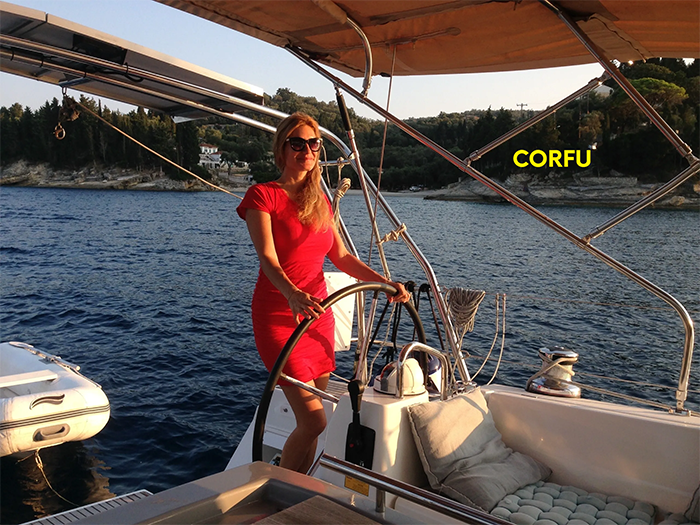 Greg Berryman and lady friend aboard SY Alegria cruising Corfu