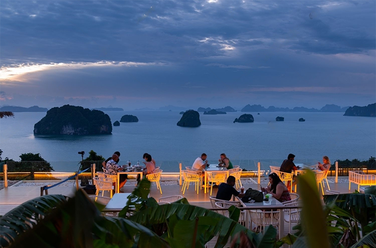 Krabi, Thailand-July 24 2023: sunset, Greg Berryman having dinner at Kaothong Hill restaurant